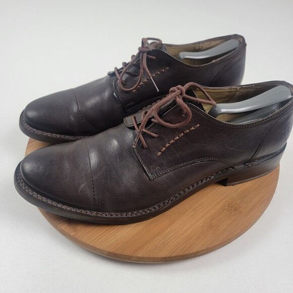 Frye Brown Leather Dress Shoes Cap Toe Oxford Derby Lace Up Men's Size 12 - Picture 1 of 16